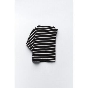 Zara Black White Striped Asymmetrical Sleeve Round Neck Pullover Top (NWT)
